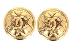 Vintage Chanel Logo Clip On Statement Earrings