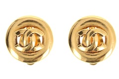 Vintage Chanel Logo Clip On Statement Earrings