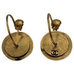 Vintage CHANEL Logo Double Textured Discs Hoop Creole Hoop Earrings