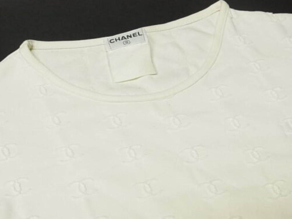 Chanel - T-shirt blanc vintage avec logo brodé Pour femmes en vente
