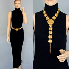 Vintage CHANEL Logo Filigree Medallion Necklace Belt