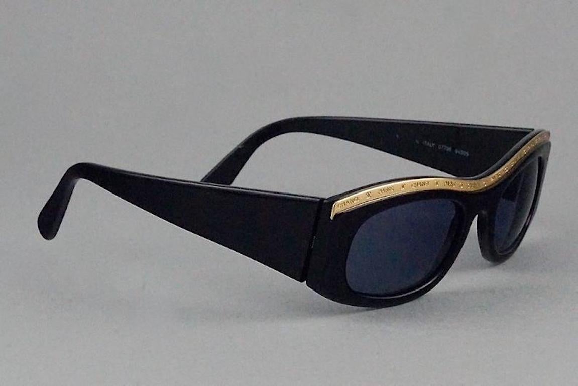 Black Vintage CHANEL Logo Gold Metal Top Rim Sunglasses