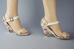 Vintage CHANEL Logo Heart Print Open Toe Ankle Strap High Heel Sandal Shoes
