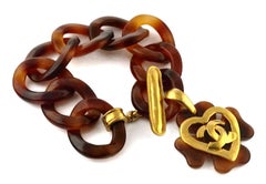 Vintage CHANEL Logo Lucite Tortoise Maltese Cross Bracelet
