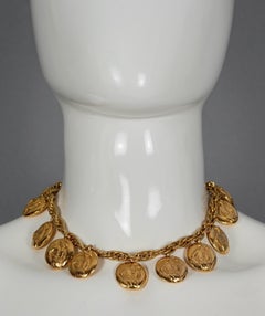 Vintage CHANEL Logo Mademoiselle Medallion Charm Necklace
