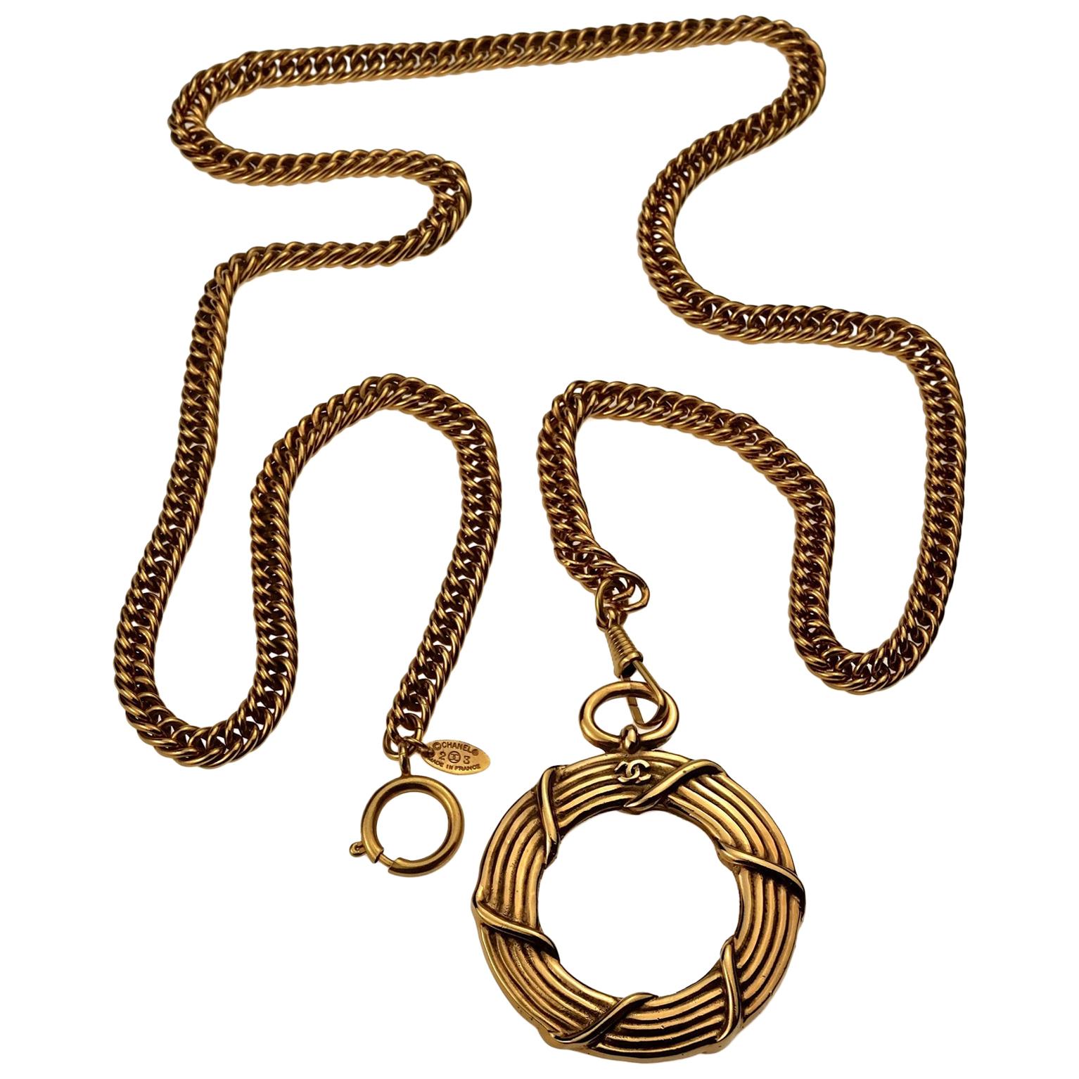 Vintage CHANEL Logo Magnifying Glass Chain Necklace