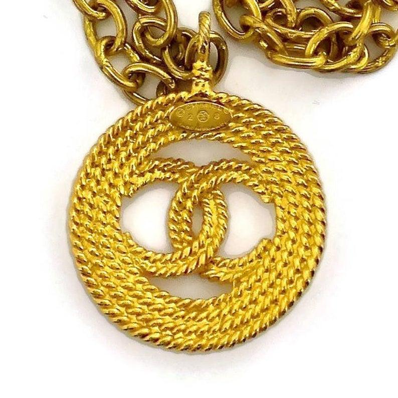 Women's or Men's Vintage CHANEL Logo Medallion Necklace For Sale