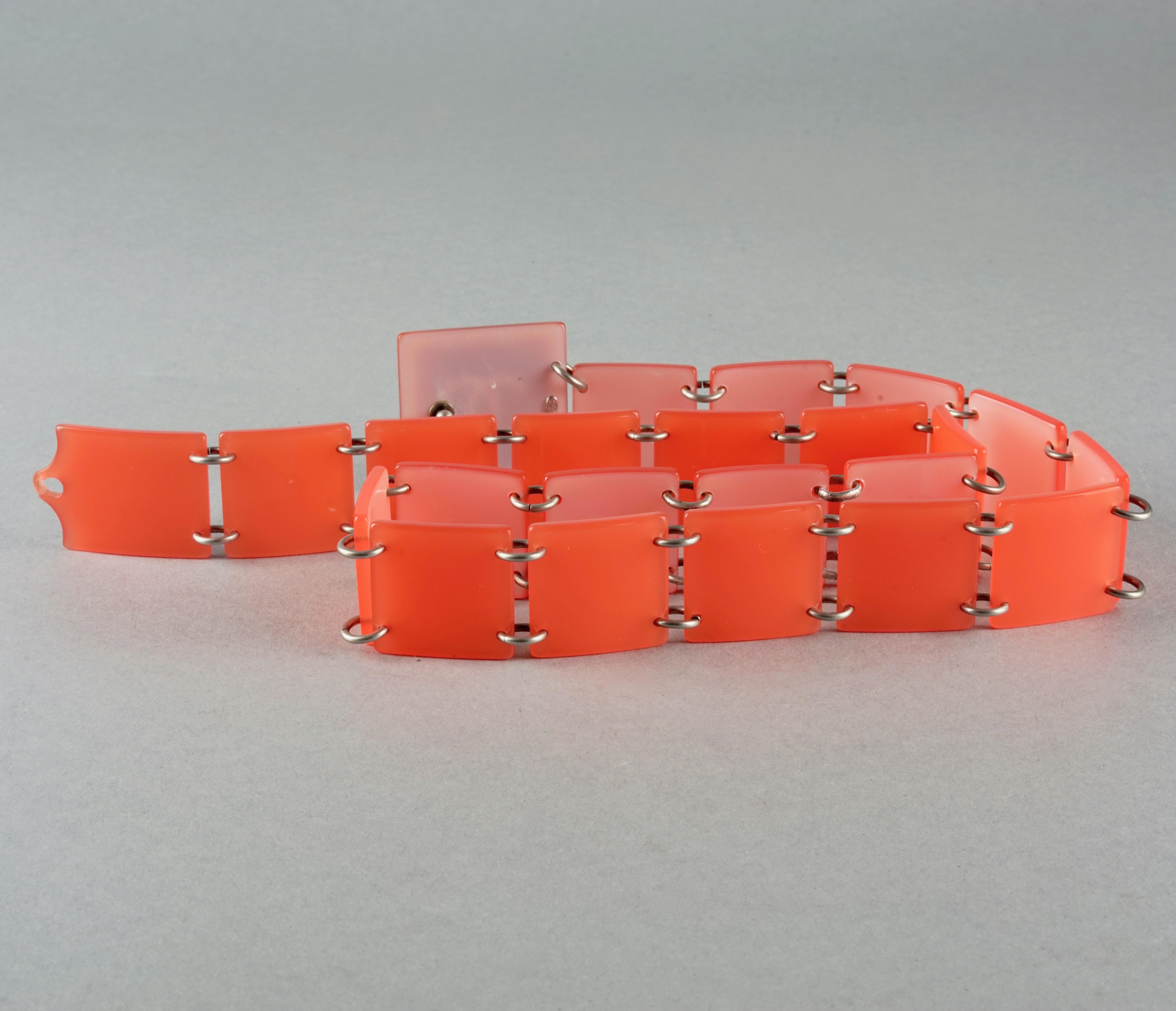 Red Vintage CHANEL Logo Neon Orange Modular Block Link Belt For Sale