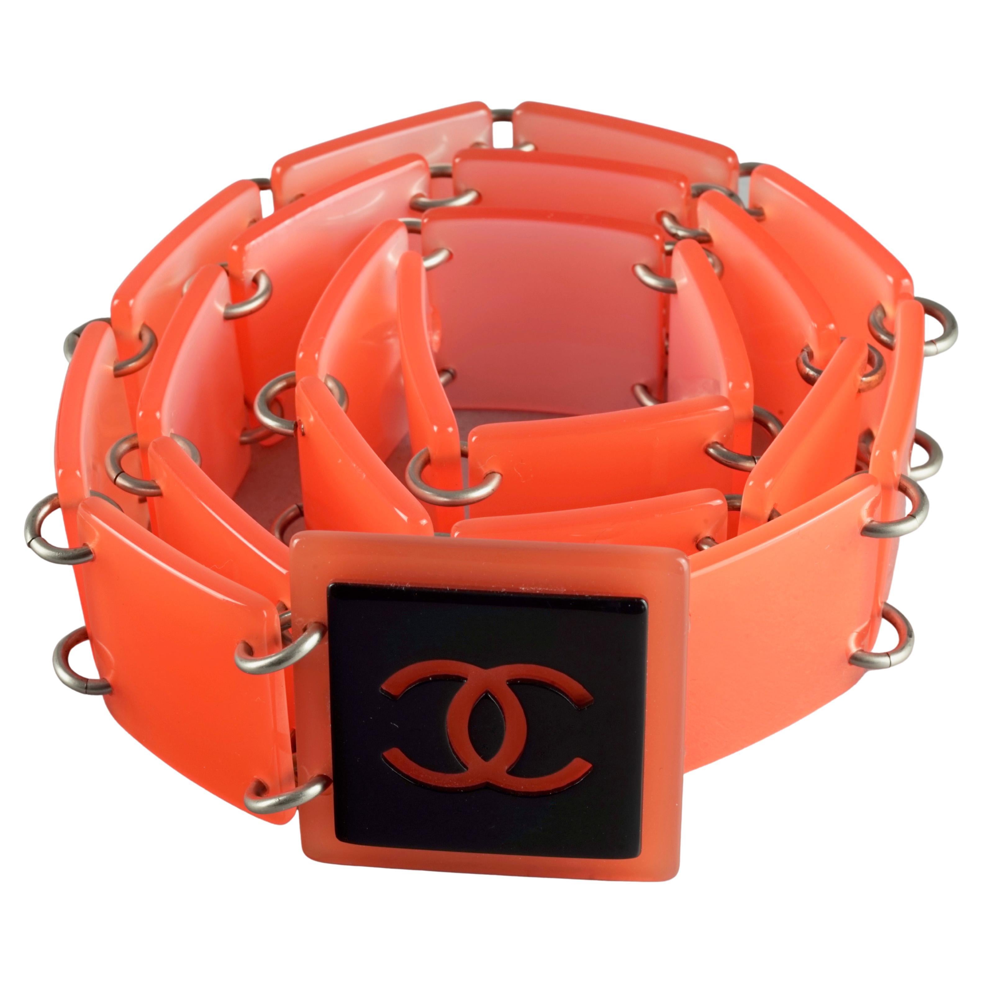 Vintage CHANEL Logo Neon Orange Modular Block Link Belt