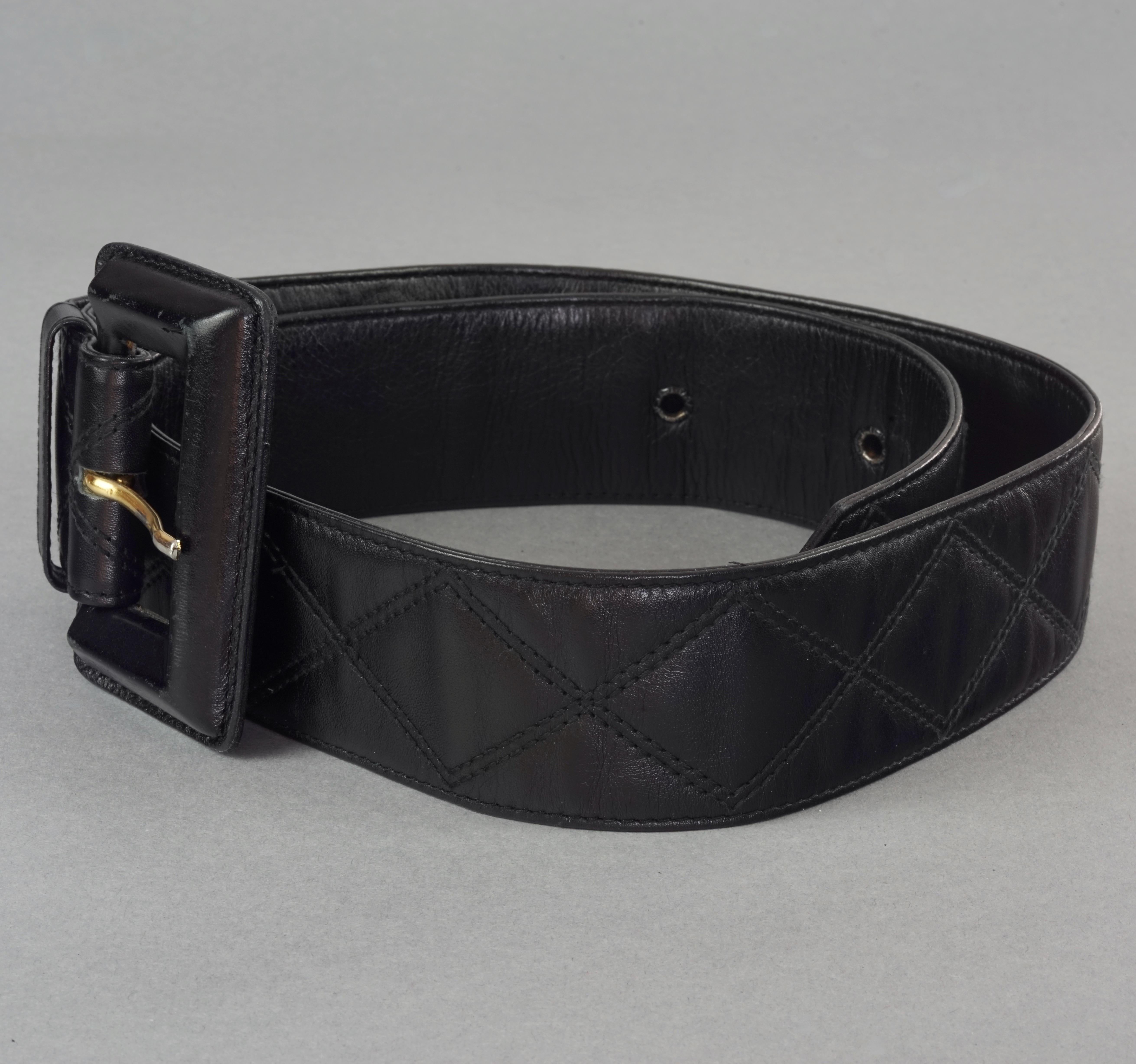 Vintage CHANEL Logo Quilted Classic Black Belt For Sale 2