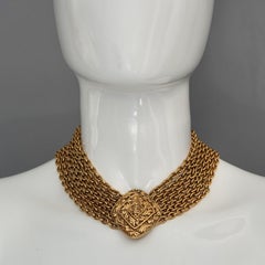 Vintage CHANEL Logo Quilted Medallion Necklace
