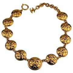 vintage medallion Vintage CHANEL Logo Quilted Medallion Necklace