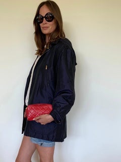 Vintage CHANEL Logo Quilted Red Leather Gold Zipper Pull Bag Clutch Purse Bag