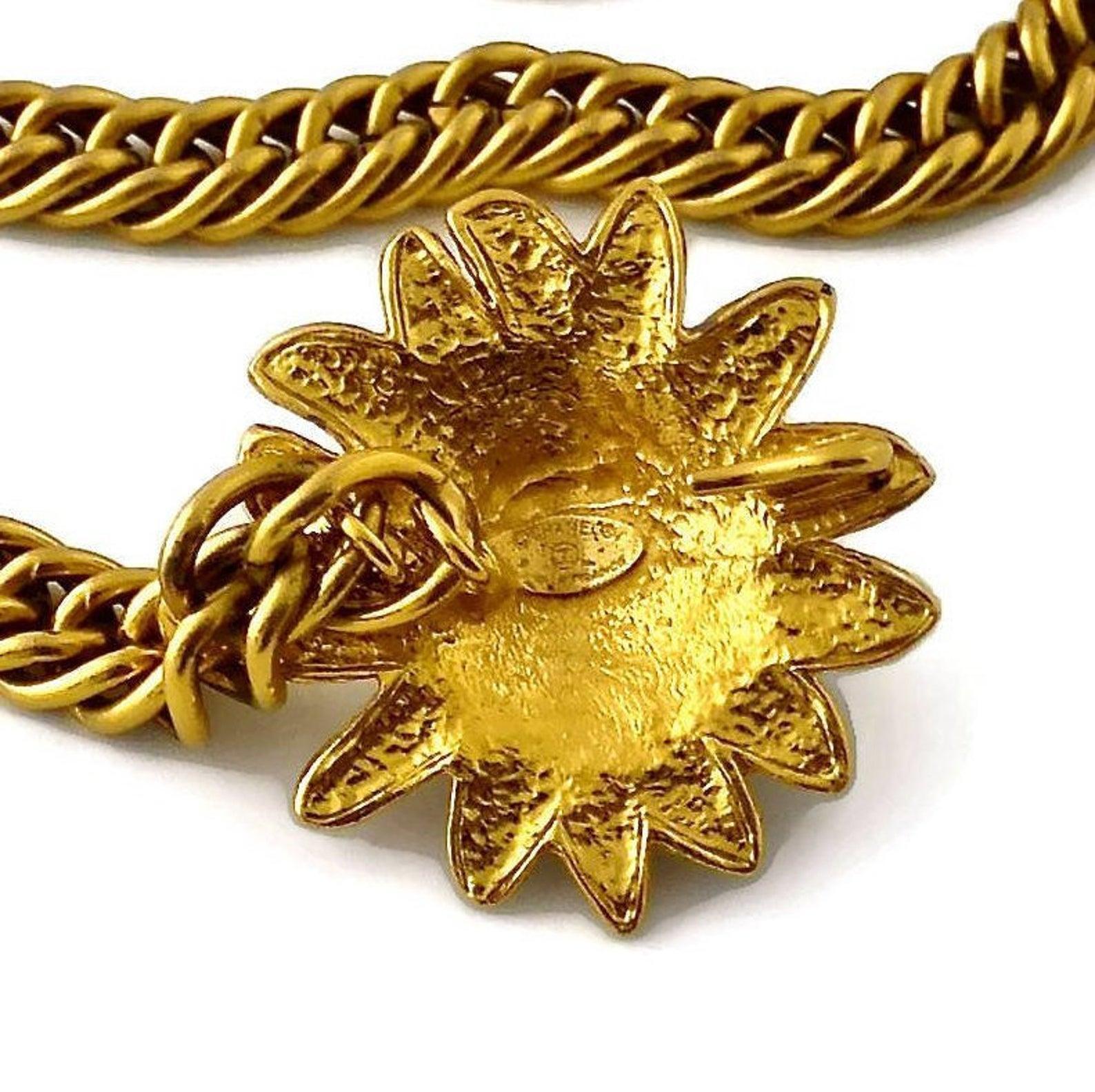 Vintage CHANEL Logo Sun Lion Head Medallion Necklace Belt For Sale 4
