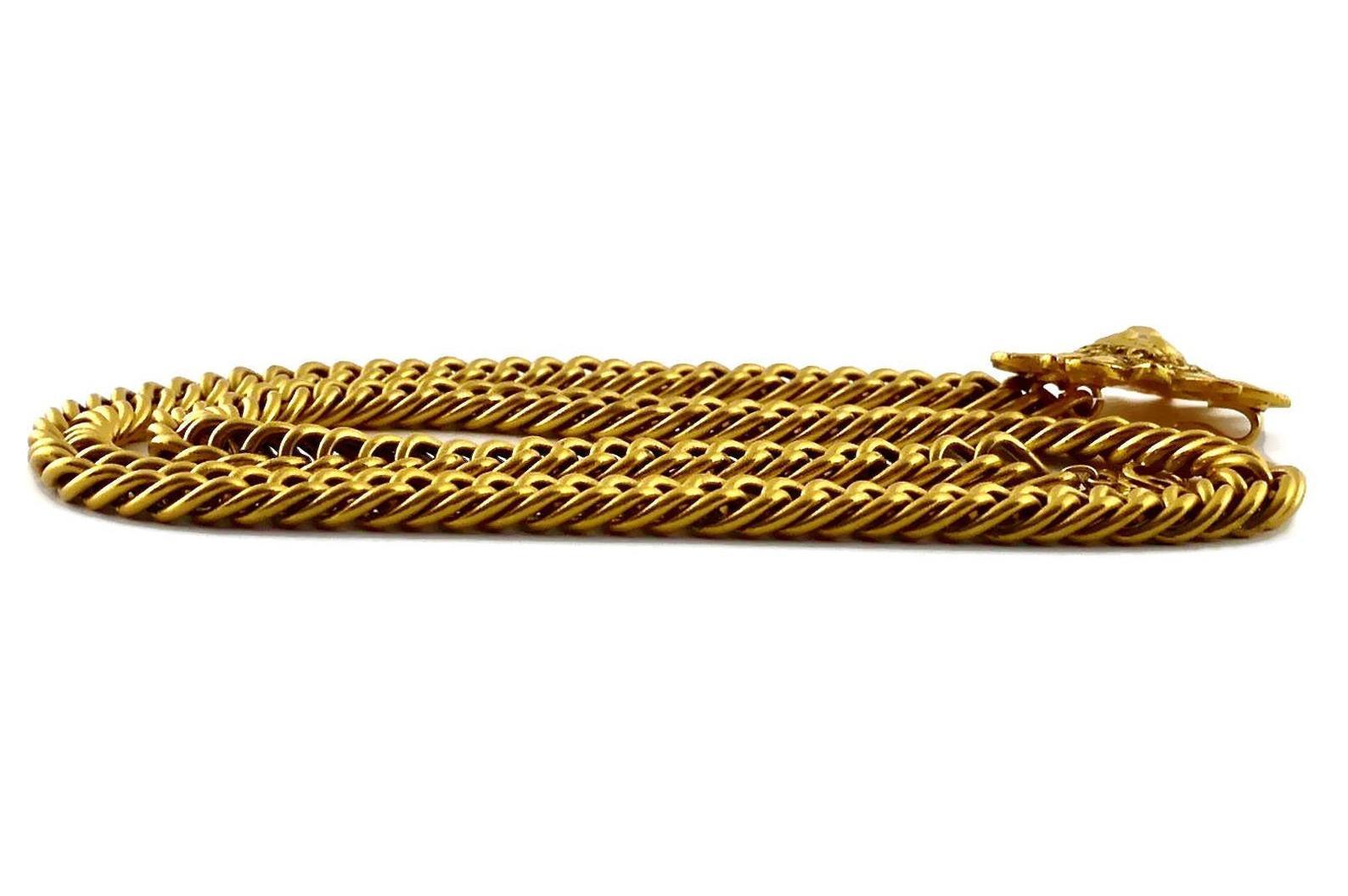 Brown Vintage CHANEL Logo Sun Lion Head Medallion Necklace Belt For Sale