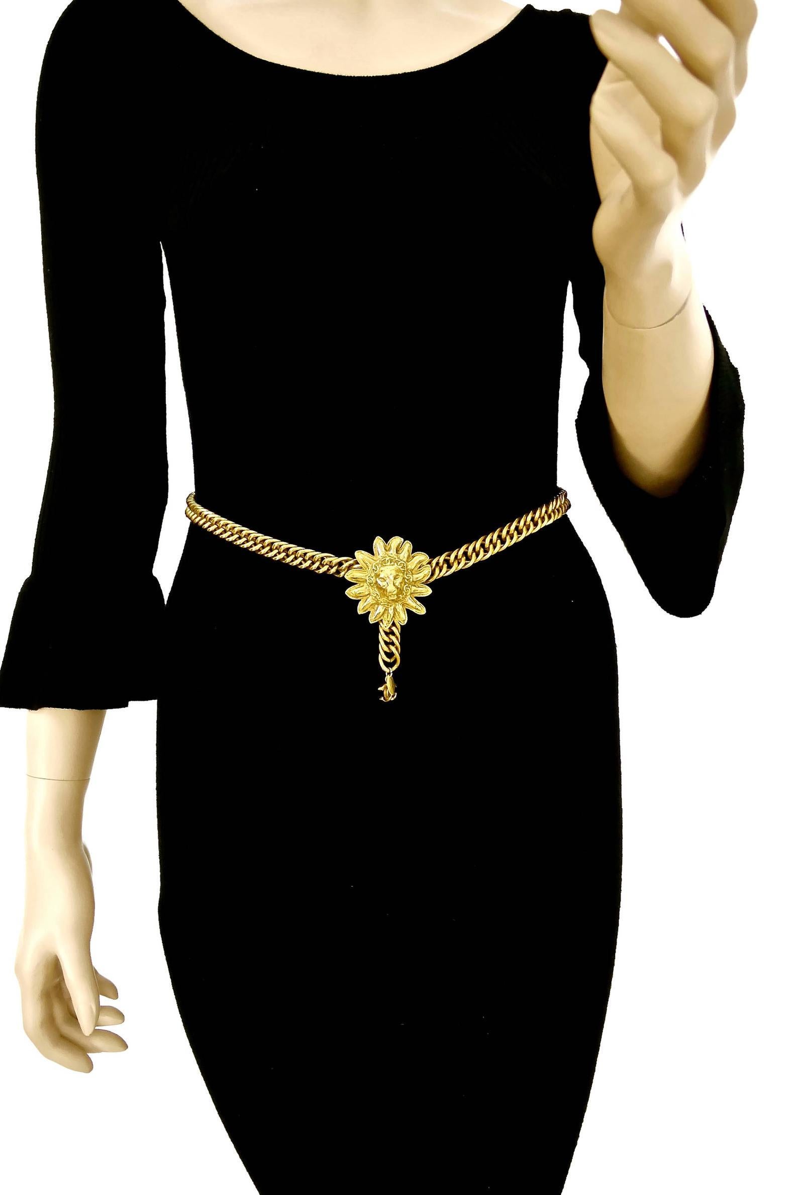 Women's Vintage CHANEL Logo Sun Lion Head Medallion Necklace Belt For Sale