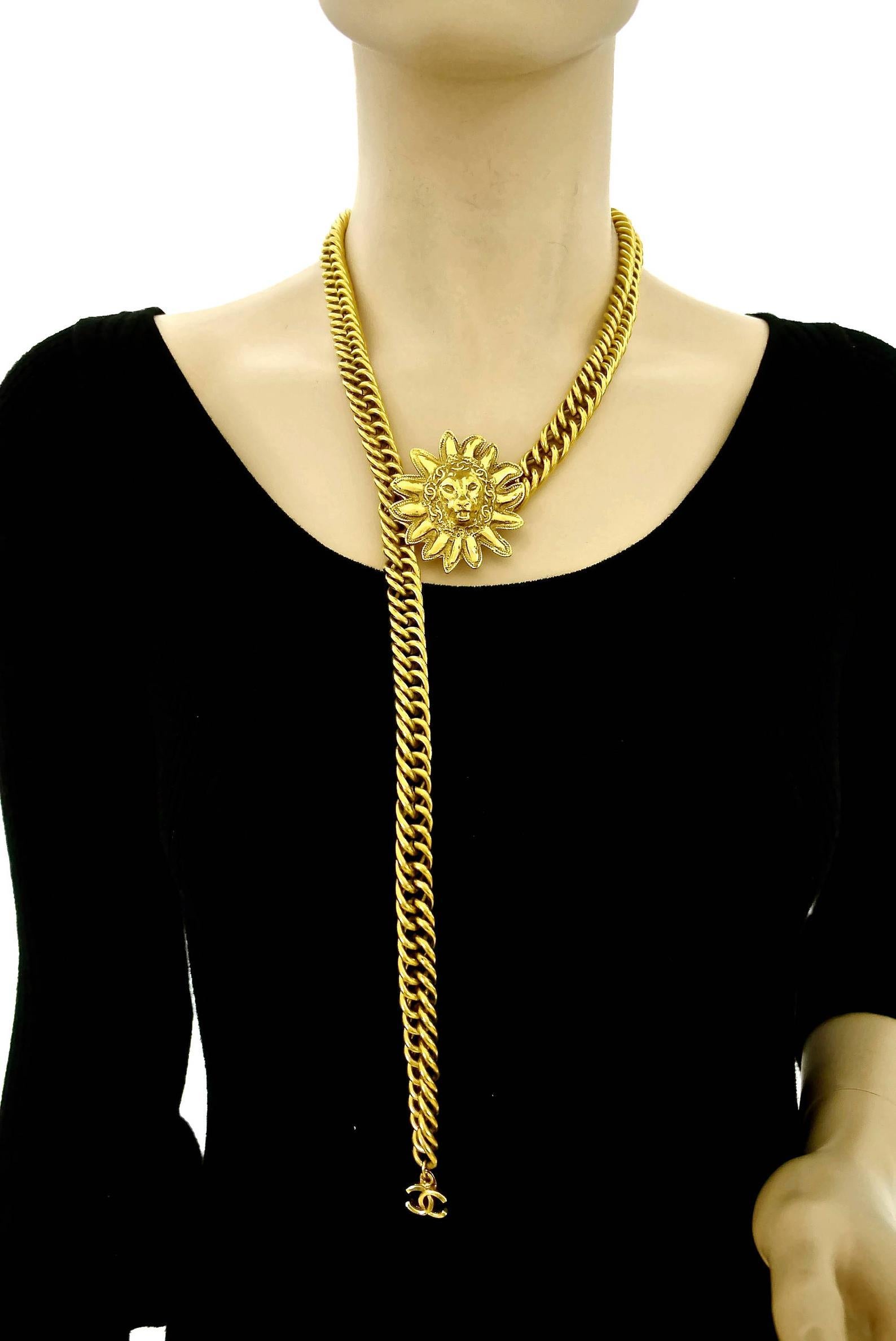 Vintage CHANEL Logo Sun Lion Head Medallion Necklace Belt For Sale 1