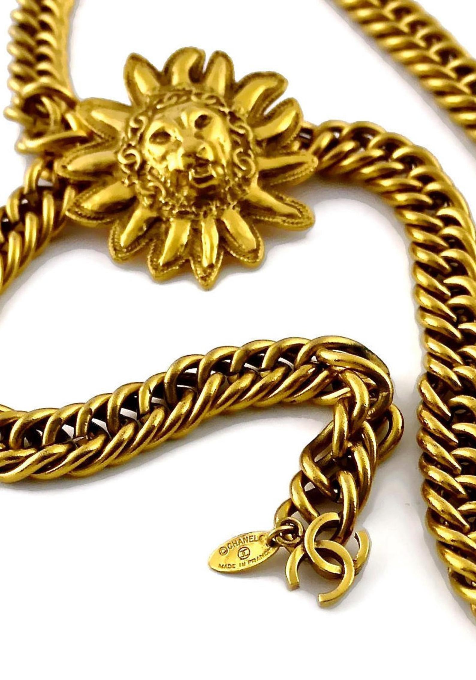 Vintage CHANEL Logo Sun Lion Head Medallion Necklace Belt For Sale 3