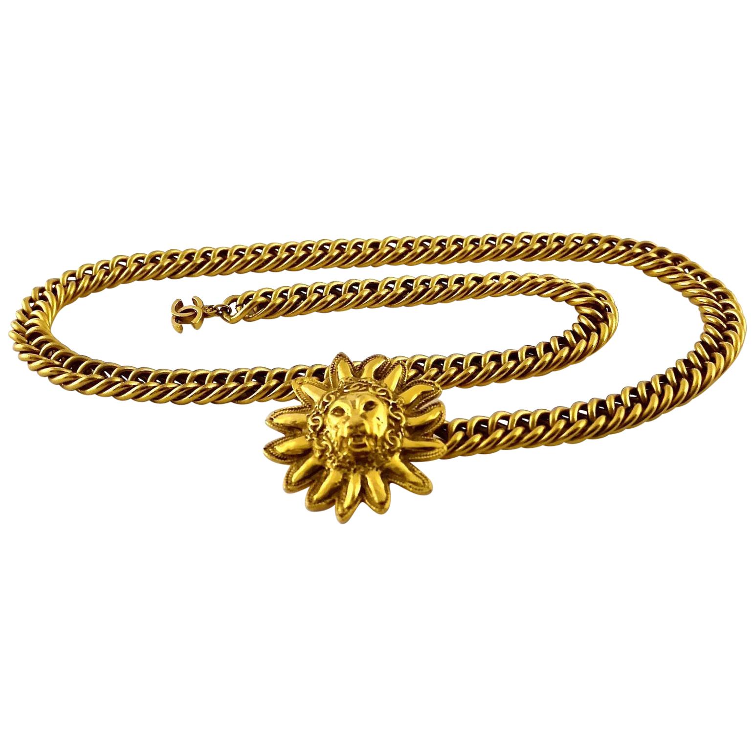 Vintage CHANEL Logo Sun Lion Head Medallion Necklace Belt