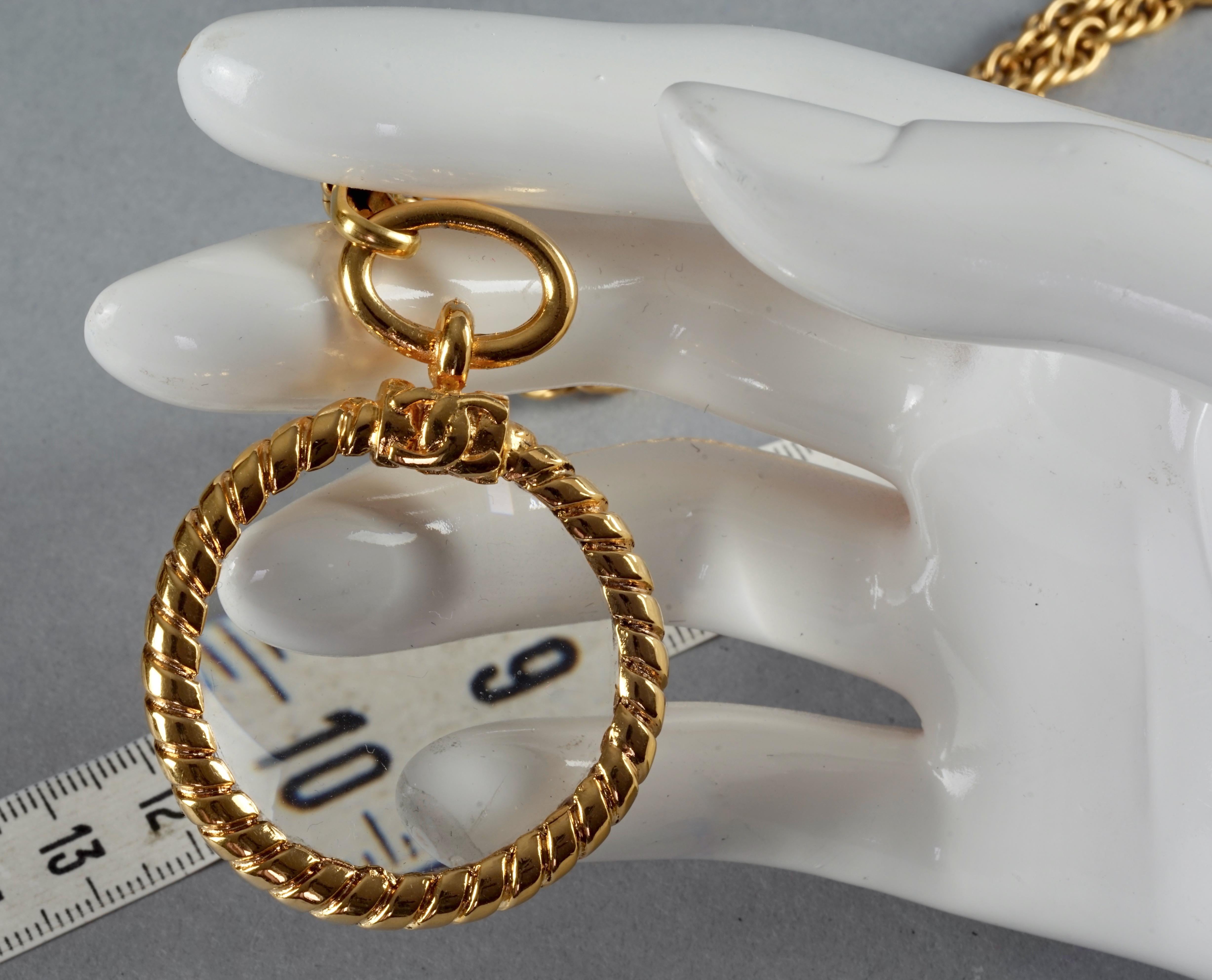 Vintage CHANEL Logo Torsade Magnifying Glass Ultra Long Chain Necklace For Sale 2