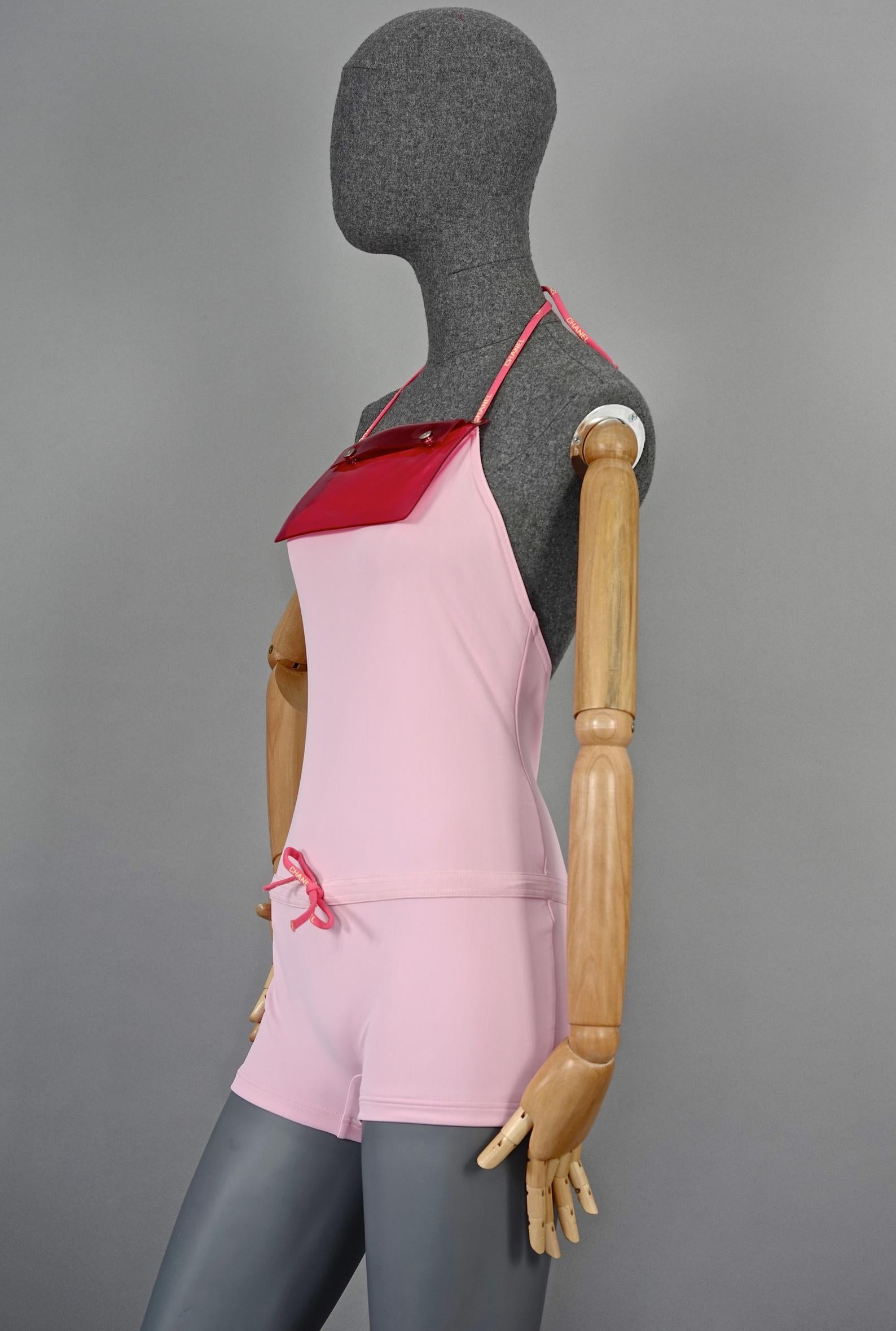Vintage CHANEL Logo Transparent Pouch Candy Pink Bathing Suit Swimsuit ...
