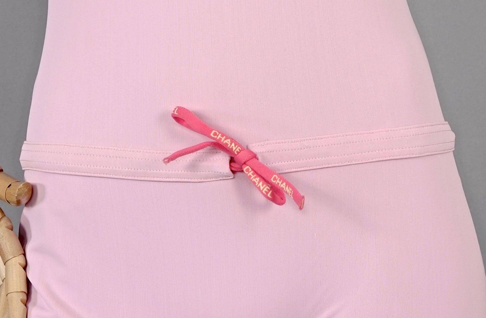 Women's Vintage CHANEL Logo Transparent Pouch Candy Pink Bathing Suit Swimsuit Bodysuit For Sale