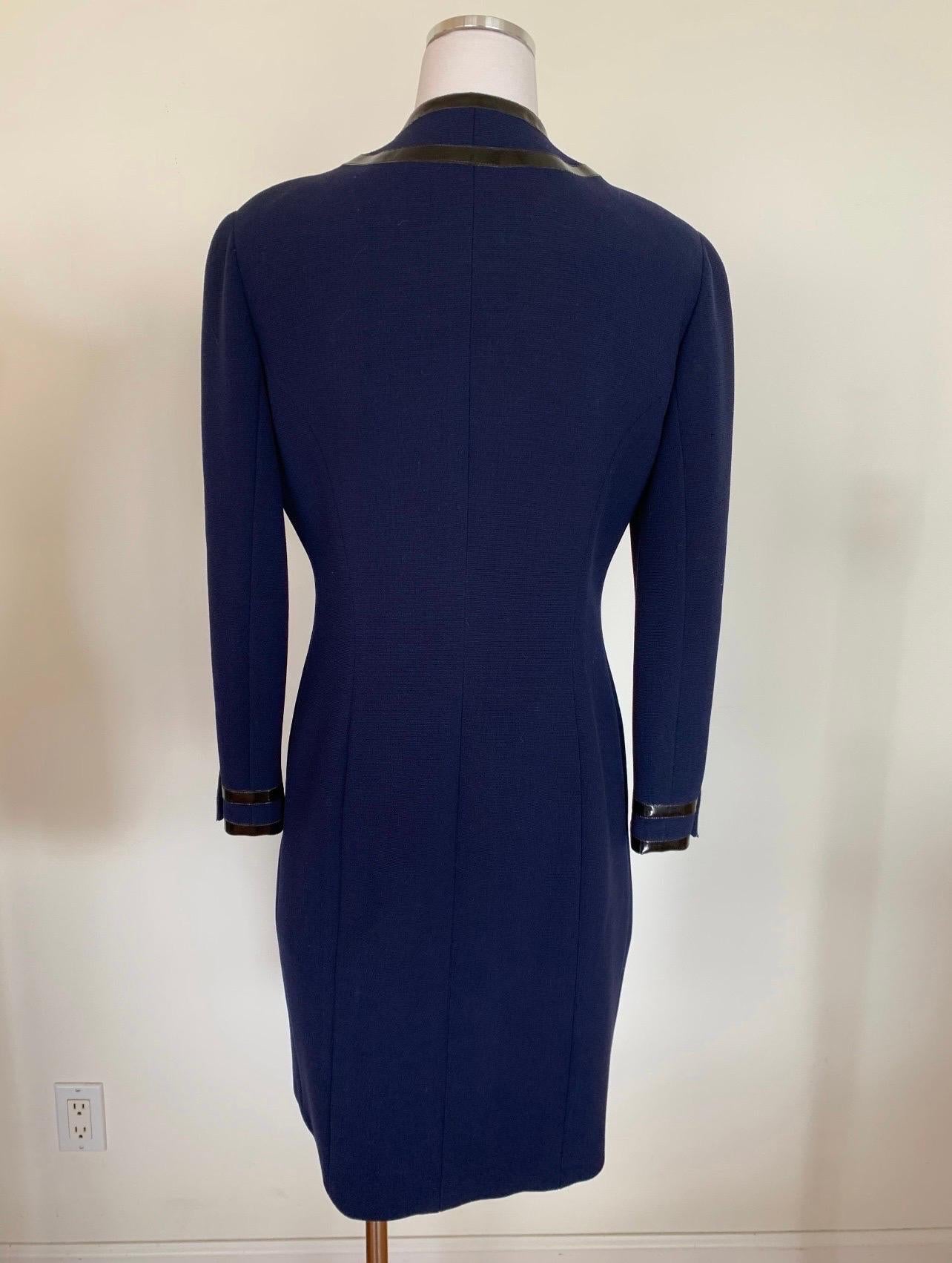 Vintage CHANEL long blue and black wool coat with CC logo buttons In Excellent Condition For Sale In Malibu, CA