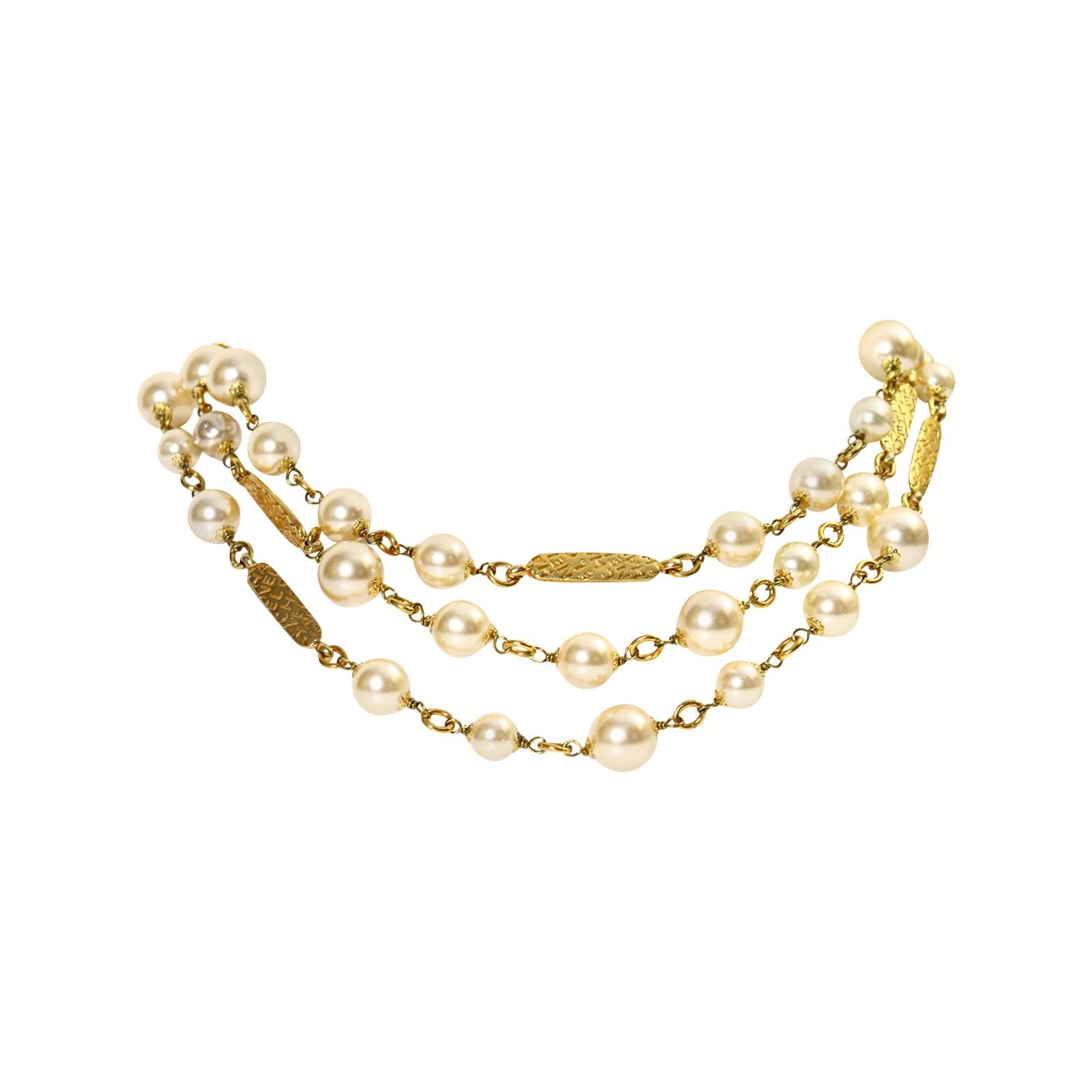 Vintage Chanel Long Pearl Necklace Circa 1980s 8
