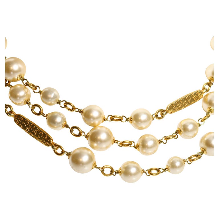 Vintage Chanel Long Pearl Necklace Circa 1980s For Sale 6