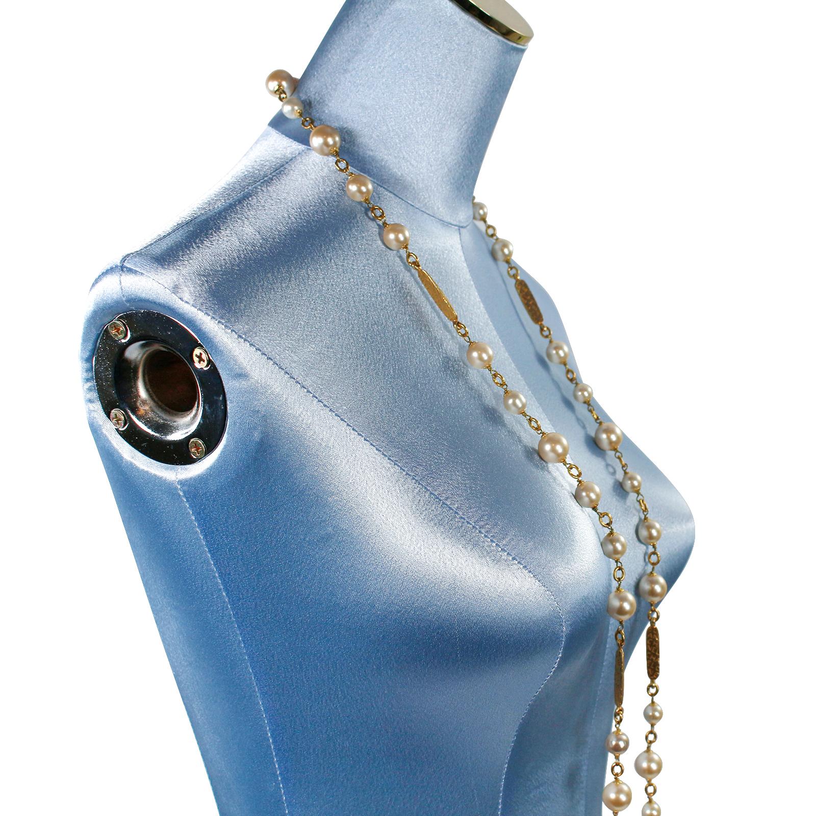 Vintage Chanel Long Pearl Necklace Circa 1980s 4