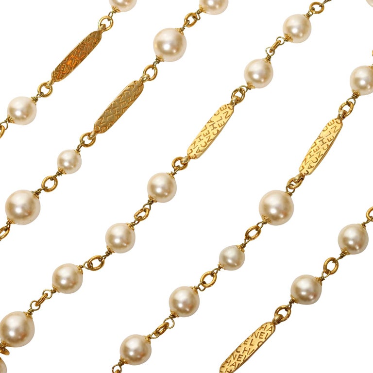 Vintage Chanel Long Pearl Necklace Circa 1980s For Sale 9