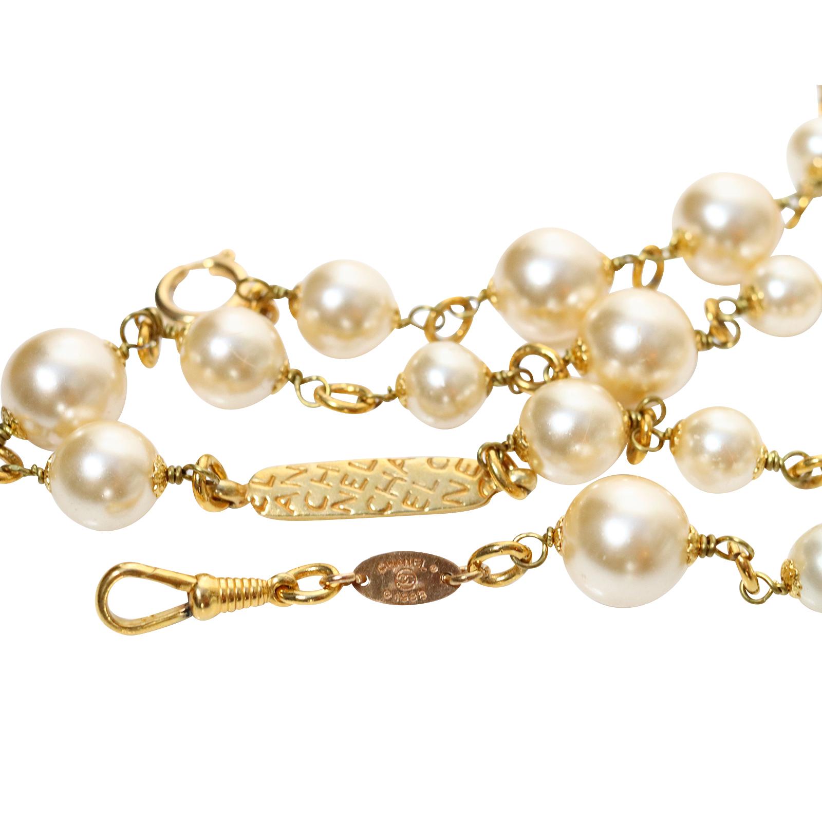 Vintage Chanel Long Pearl Necklace Circa 1980s 7