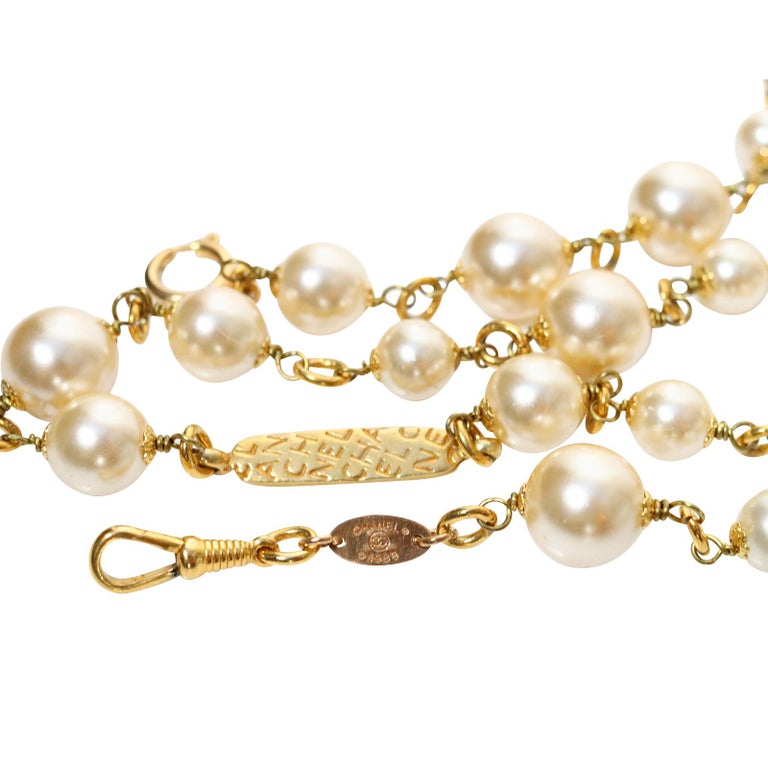 Vintage Chanel Long Pearl Necklace Circa 1980s For Sale 10