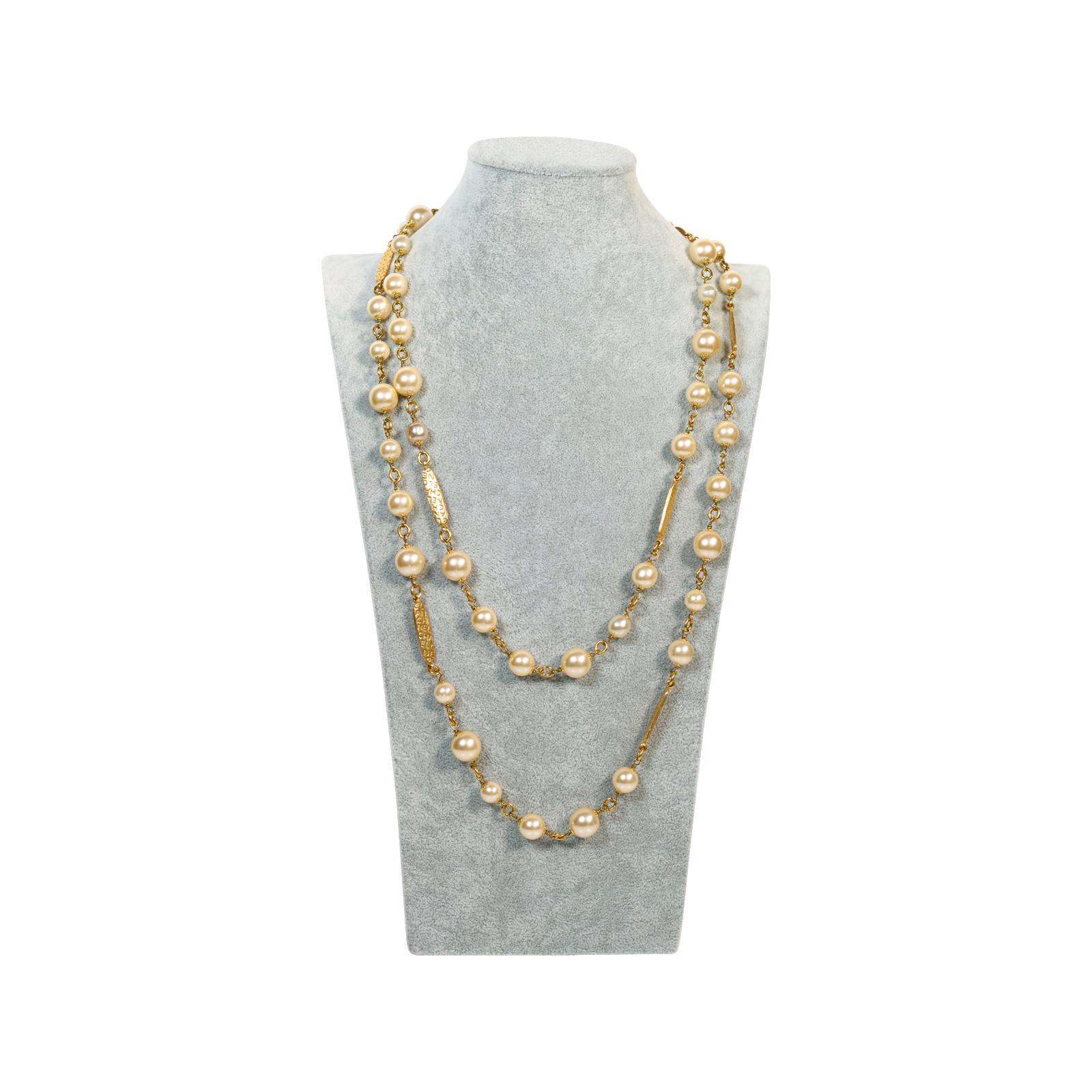 Vintage Chanel Long Pearl Necklace Circa 1980s 2