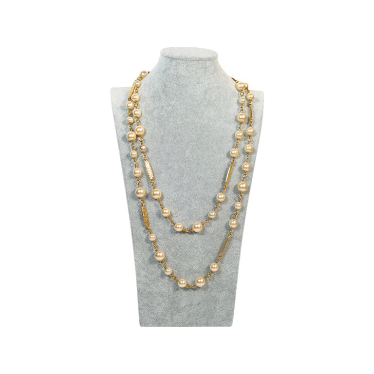 Vintage Chanel Long Pearl Necklace Circa 1980s For Sale 5