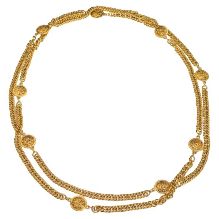 Vintage Chanel Long Sautoir Necklace With Lion Motifs For Sale