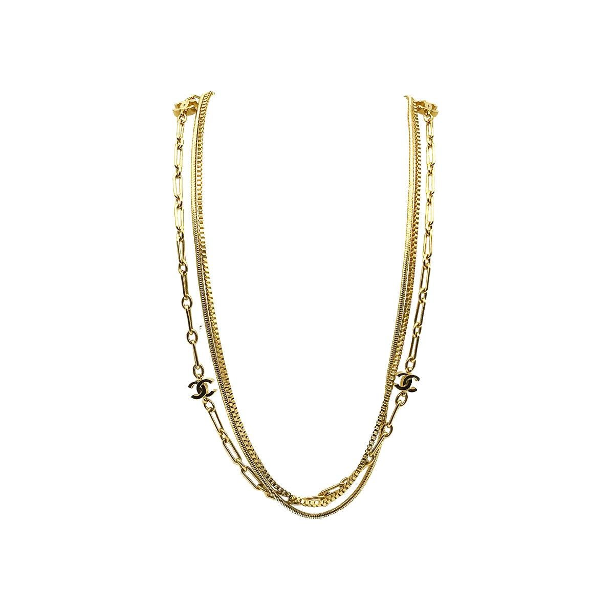 Vintage Chanel Long Triple Chain Logo Chain Necklace 1980s
