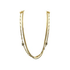Vintage Chanel Long Triple Chain Logo Chain Necklace 1980s