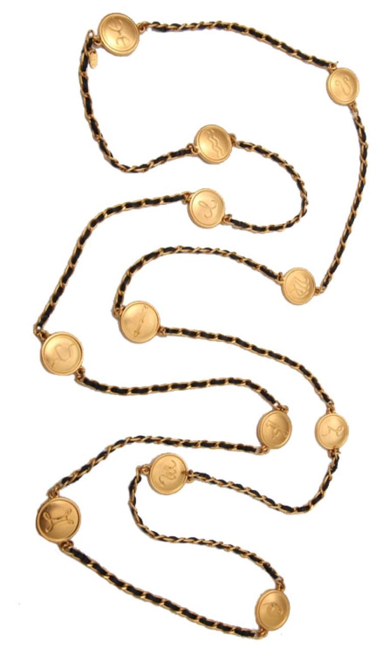 Vintage Chanel Long Zodiac Motif Necklace In Good Condition For Sale In Hoffman Estates, IL