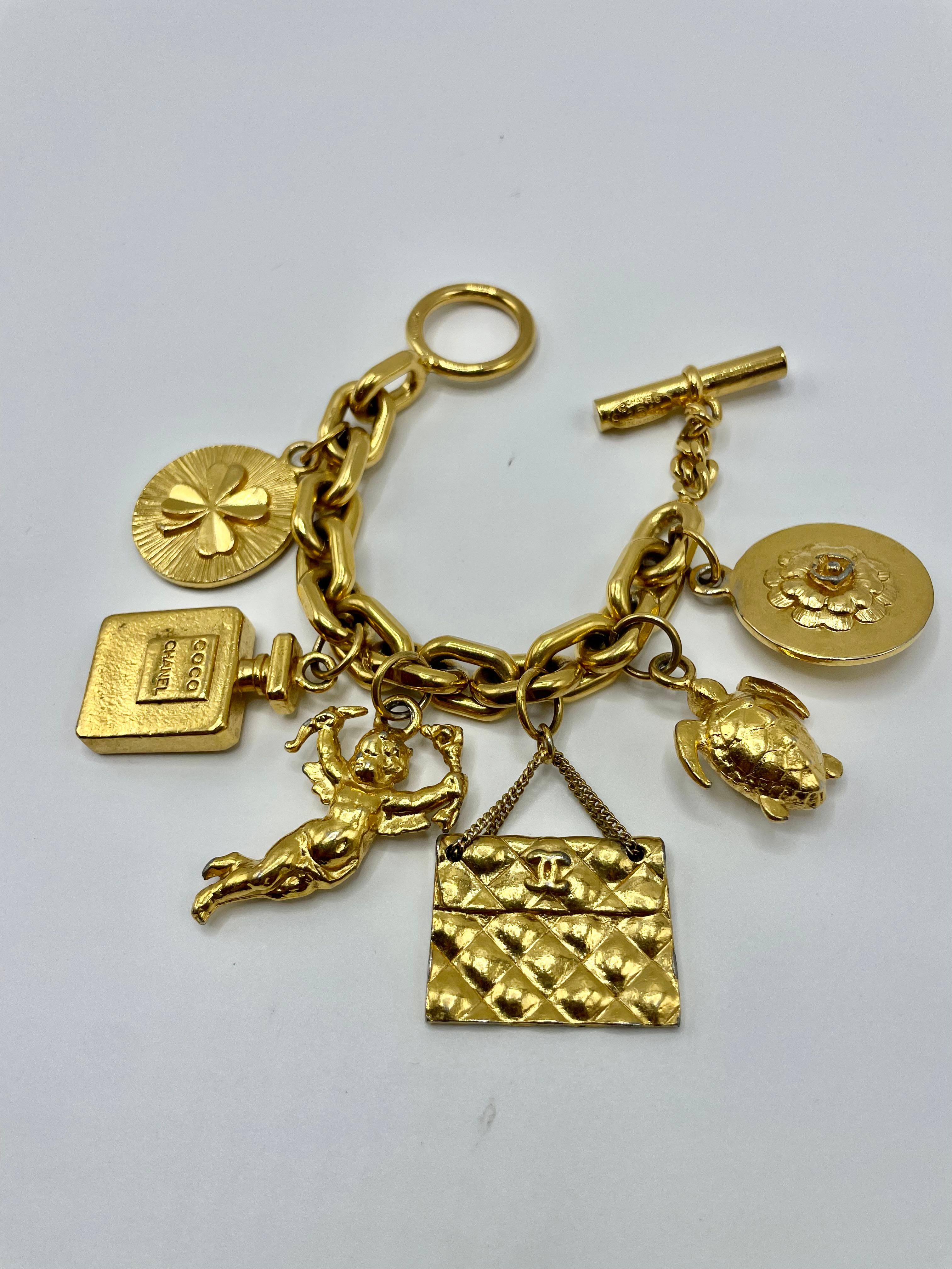 Vintage Chanel Lucky Charms Bracelet In Fair Condition For Sale In Palm Beach, FL