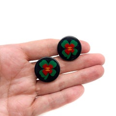 Vintage Chanel Lucky Shamrock CC Logo Earrings 2004