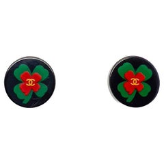 Vintage Chanel Lucky Shamrock CC Logo Earrings 2004