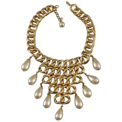 Vintage CHANEL Massive Chain Pearl Drop Choker Necklace