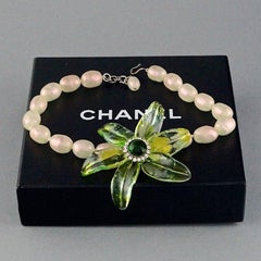 Vintage CHANEL Massive Blume Gripoix Murano Strass Perlenkette Halskette