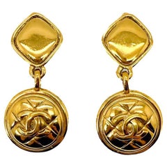 Vintage Chanel Matelassé CC Logo Earrings Rare 1980s