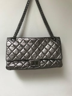 Chanel leather distressed silver Reissure 2, 55 maxi double flap bag 2000s