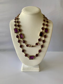 Vintage Chanel Metal Dore and Amethyst Chicklet Necklace