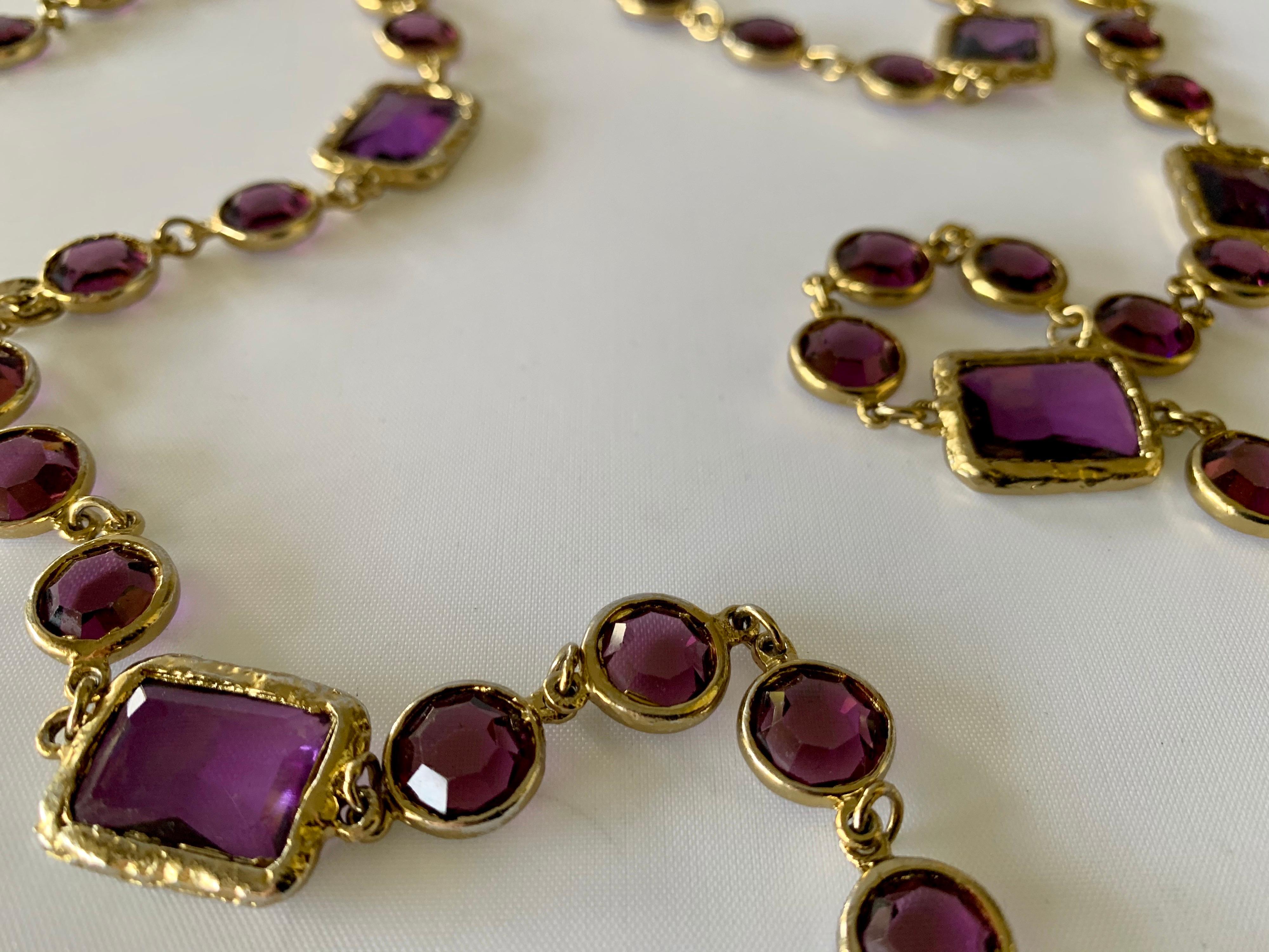 Contemporary Vintage Chanel Metal Dore and Amethyst Chicklet Necklace