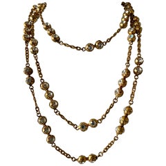 Vintage Chanel Metal Dore Diamante Statement Necklace "Sautoir"