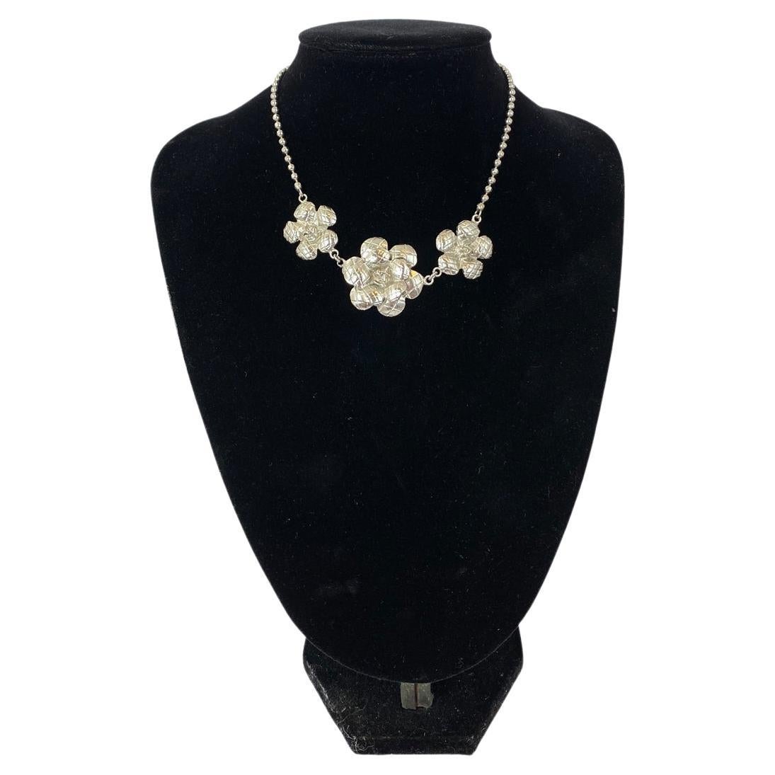 Vintage Chanel Metallic Camellia Necklace For Sale